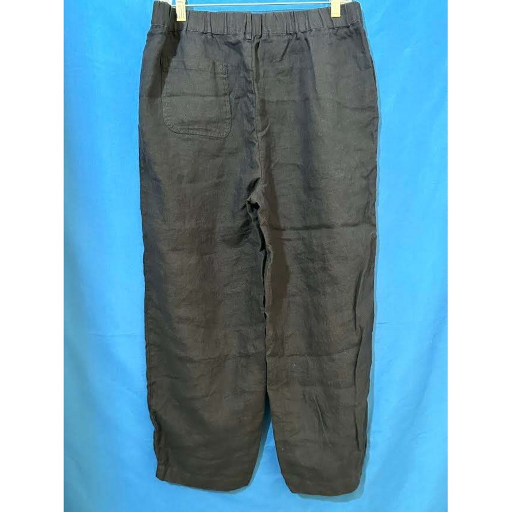 Quince Women Deep Navy European Linen Pants Elastic Waist Straight Leg Size L - Picture 3 of 8
